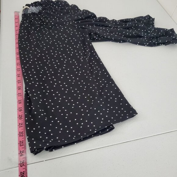 Max Studio Womens Black Polka Dot Blouse Size XL Ruched Long Sleeves Keyhole - Picture 8 of 9